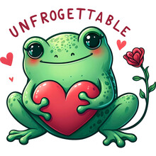 Cute Valentine Frog With Heart. Unfrogettable Quote.