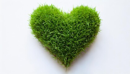 Wall Mural - heart shape filled with grass eco friendly concept green valentine banner heart made of healthy grass on white illustration