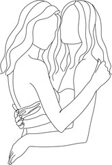 Wall Mural - Abstract portrait of young pretty woman. Friends, sisters or couple. Continuous one line drawing isolated on white. Vector illustration in simple modern style.