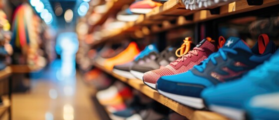 Stylish Sports Footwear Displayed For Sale In A Trendy Retail Store. Сoncept Sports Footwear, Retail Store, Stylish Display, Trendy, For Sale