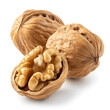 Walnut, peeled and in shell, on a white isolated background