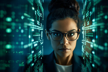 Poster - Successful Male Female Data Center IT Specialist Computer technologies Generative AI picture