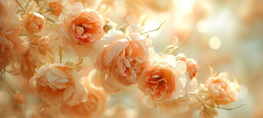 Poster - Capture the intricate beauty of peonies in the enchanting Peach Fuzz, the color of the year 2024, through a close-up macro lens.
