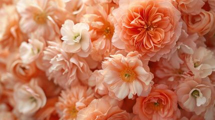 Poster - Capture the intricate beauty of peonies in the enchanting Peach Fuzz, the color of the year 2024, through a close-up macro lens.