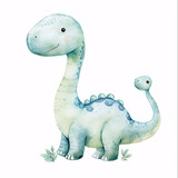 Fototapeta Dinusie - Apatosaurus Dinosaur Cartoon Character Watercolor Handmade Style Illustration Clipart