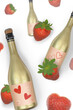 Png ready to use: golden bottles of champagne,  strawberries, hearts on a transparent background.  Combination of graphics and photos, creative design.