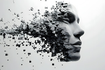 3d image of human head created from blocks in the style of futuristic digital art