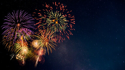 Wall Mural - fireworks with night sky background