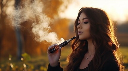 Wall Mural - a girl smokes a fruity electronic cigarette without nicotine