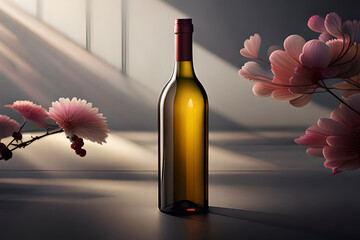 Wall Mural - elegant wine bottle presentation template , no label , wine branding and advertising , floral  elements