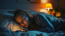 A Young Adult Scrolling Endlessly On A Smartphone Lying In Bed With A Look Of Boredom And Detachment.