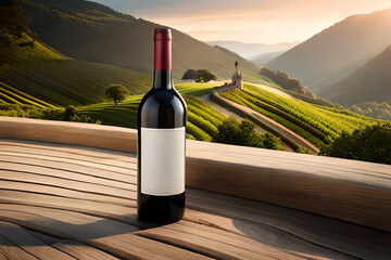 Wall Mural - one single 750ml wine bottle with blank label , wine branding mockup