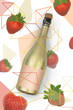 Abstraction: shapes of triangles combined with photos of  champagne bottles and strawberries on a transparent background. Png ready to use.