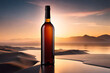 unlabeled wine bottle advertising template , natural landscape background