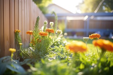 Poster - marigold flowers in a sunlit garden bed