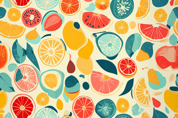 Wall Mural - A colorful pattern made from fruits. Vintage style poster illustration.