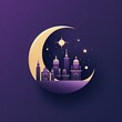 a golden moon with blinking stars and mosques in a dark purple background specially for ramadan and eid
