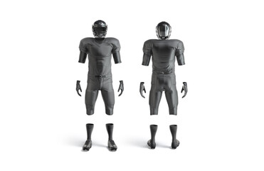 Blank black american football uniform mockup, front and back view