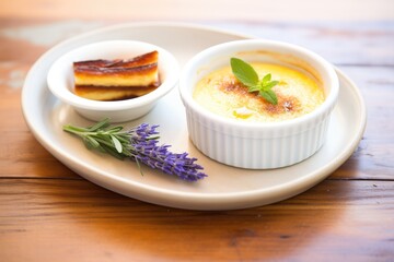 Canvas Print - creme brulee with a sprig of lavender