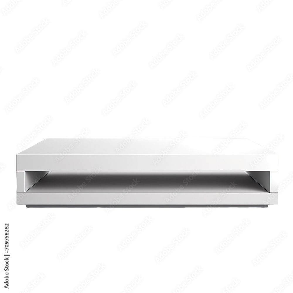 front view close up of Minimalist White  coffee table isolated on a white transparent background