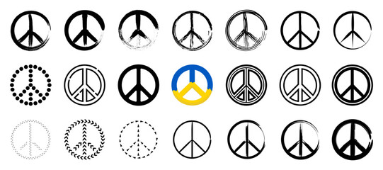 Peace symbol collection. Set of peace signs of different thicknesses. Peace symbol set. International peace icon for anti war