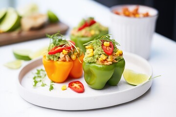 Poster - stuffed bell peppers with guacamole and corn kernels