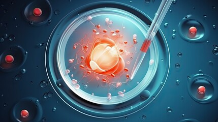 Sticker - 3D Illustration of In Vitro Fertilization. Fertilized egg cell and needle realistic