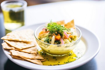 Canvas Print - middle eastern hummus with olive oil and pita