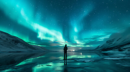 aurora borealis in the mountains, forest and lake. - 
The awe-inspiring sight of auroras in the night sky, witnessed firsthand.