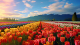 Fototapeta Kwiaty - Experience the Canada Tulip Festival through the eyes of a high-definition camera, where each tulip's intricate details and the festival's lively atmosphere are captured in stunning realism