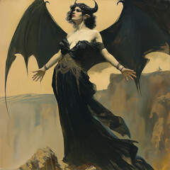 Canvas Print - demonic  woman. Retro exhibition poster in art deco style, turn of the century