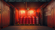 Red Cylinders With Propane Gas. Cylinders With An Propane