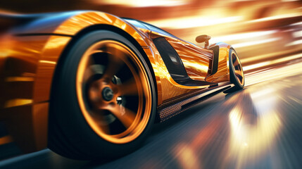 Wall Mural - fast moving sport car on highway wallpaper Highway . Powerful acceleration of a supercar illustration . Closeup poster