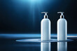 cosmetic squeeze dispenser shampoo bottle , dark blue tones