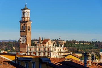 Wall Mural - european city skyline with a clock tower