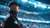 Fototapeta  - a Security man security background. Security focus in football stadium