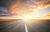 Fototapeta Na sufit - Asphalt highway with beautiful view of sunset and clouds