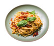 © Werayut - Delicious classic Italian spaghetti pasta with tomato sauce, Parmesan cheese and basil, PNG file, isolated background.