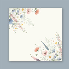 wedding card template with wild herbs and flowers.