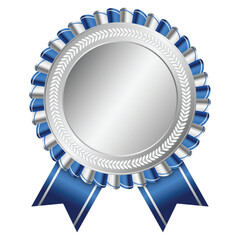silver medal. silver medal with blue ribbon. design winner golden medal prize. blue ribbon award wit