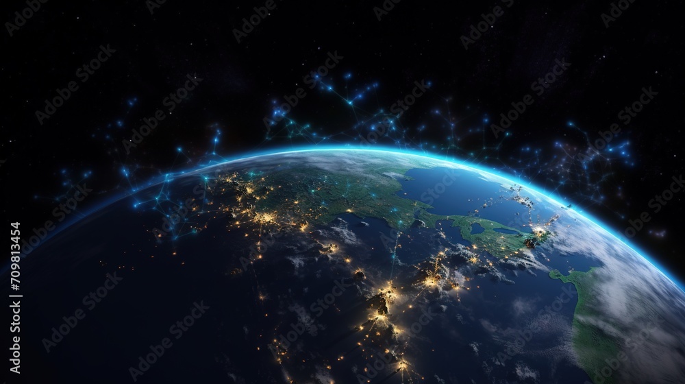 Earth from space. Satellite photo of planet. Night view of globe. City ...