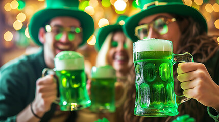 Wall Mural - St. Patrick's Day image of people toasting with green beer