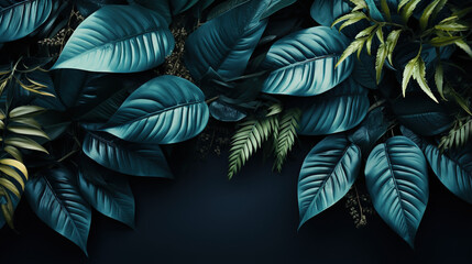 collection of tropical leaves foliage plant in blue color