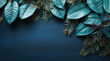 Collection of tropical leaves foliage plant in blue color