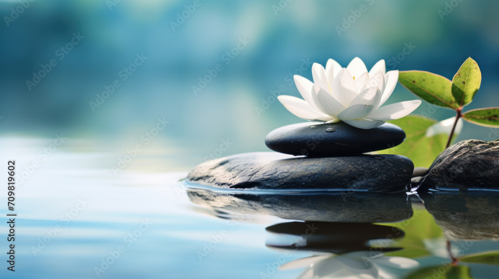 Spa still life with water lily and zen stone in a serenity pool Stock ...