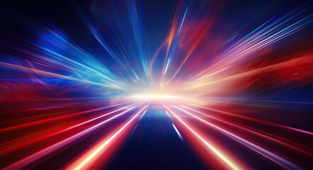 Wall Mural - Futuristic speed motion with blue and red rays of light