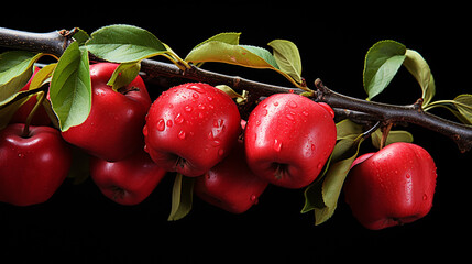 Wall Mural - Brunch with red apples isolated on black surface.