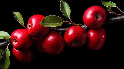 Wall Mural - Brunch with red apples isolated on black surface.