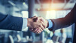 business handshake photo blurred office in the background created with Generative Ai