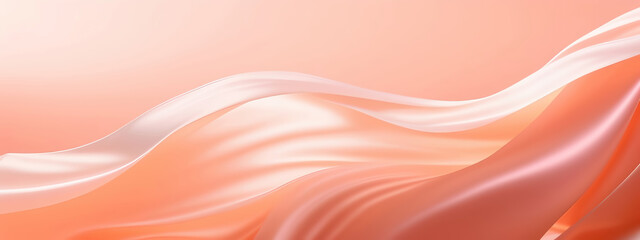 Poster - Beautiful graceful abstract waves Peach Fuzz Color of the year 2024 from flowing satin fabric.